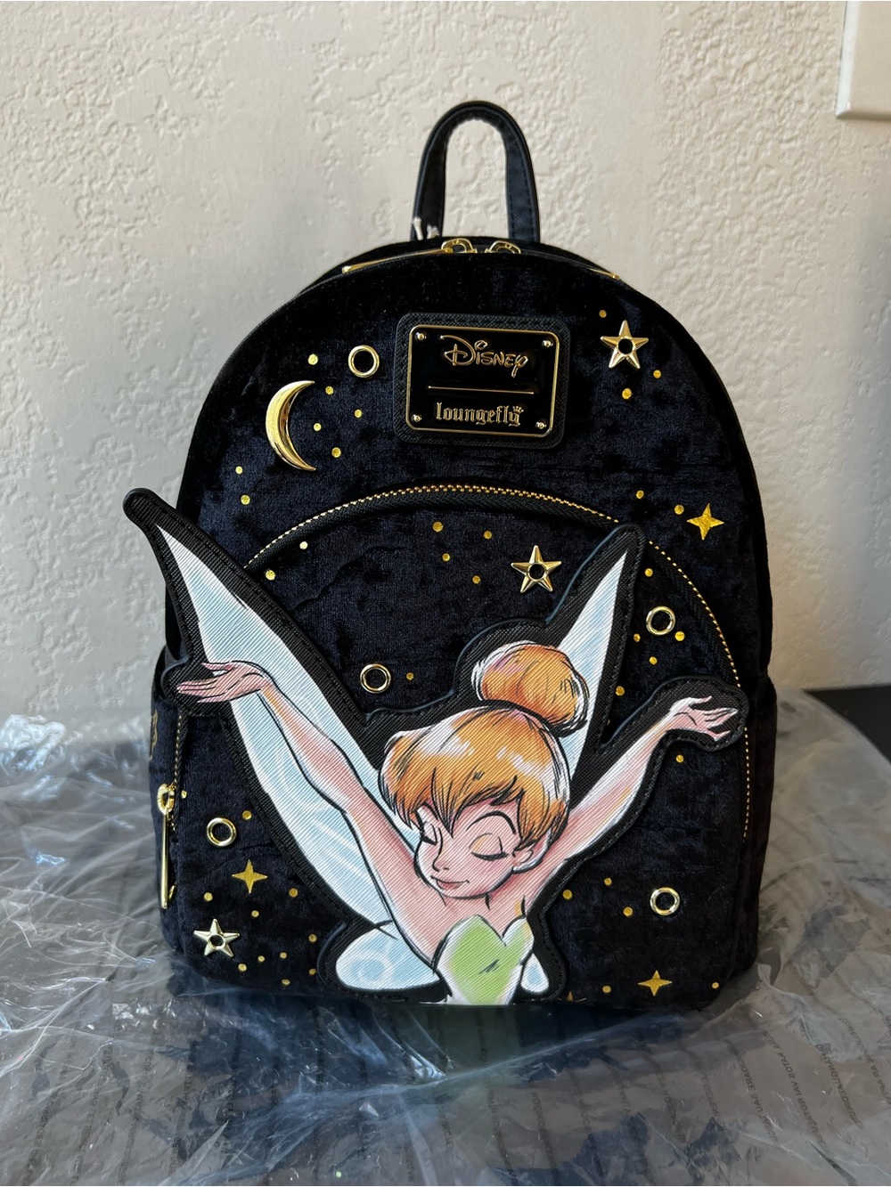 Loungefly Disney Tinker Bell Pixie Dust Black Velvet Mini Backpack - NWT